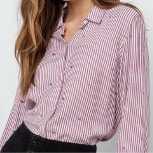 Rails Rainbow Heart Red White Stripe Taylor Marseille Button Down Shirt Medium